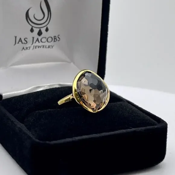 Beautiful 5ct Genuine Smoky Quartz Ring 18k Gold Vermeil Gold Smoky Quartz Ring - Picture 10 of 10